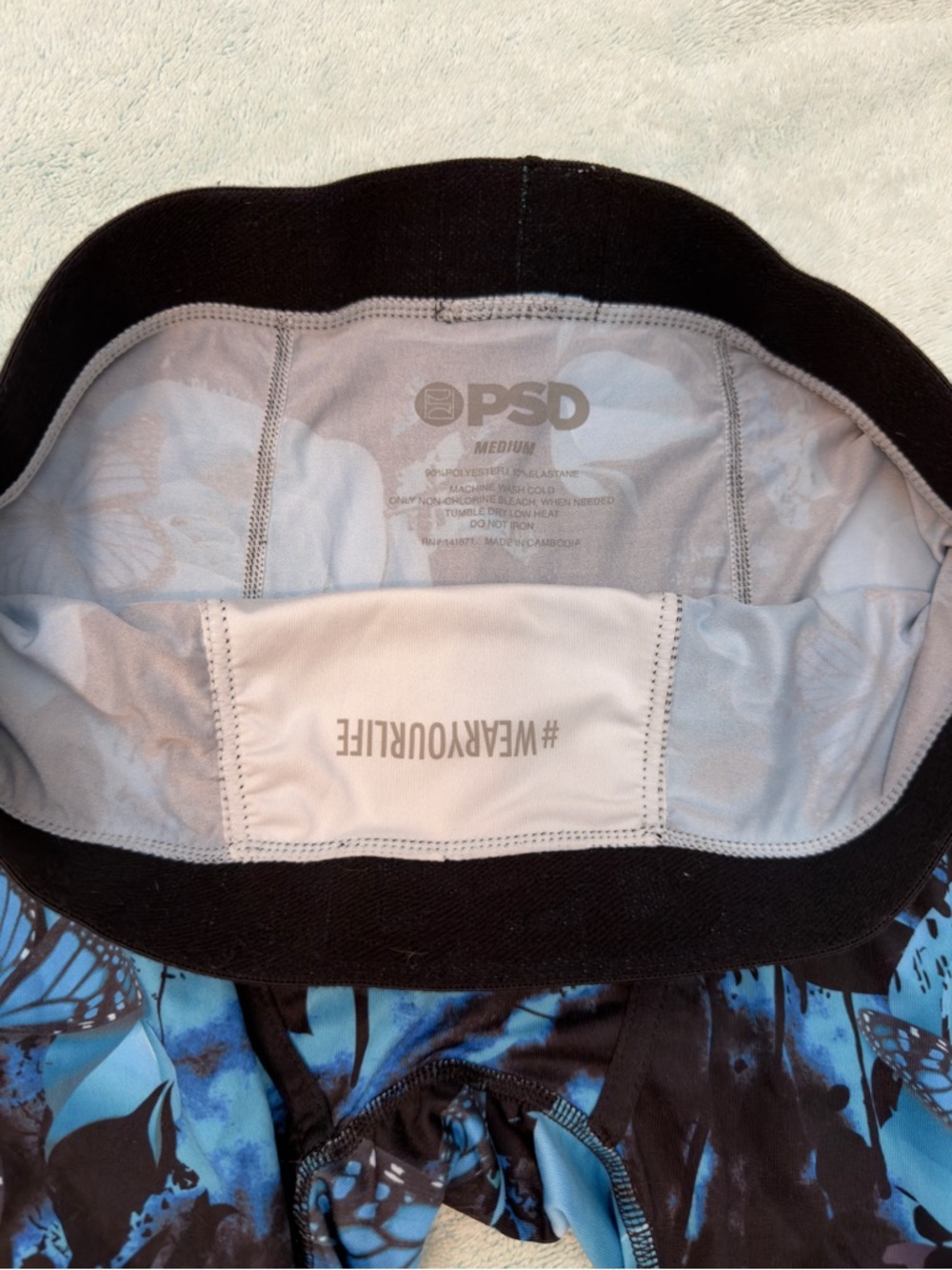 NEW PSD Black Compression Shorts with Blue Rose & Butterfly Print size medium - Picture 3 of 3